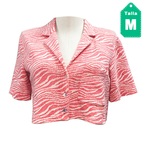 Camisa Corta Zara Coral y Blanco- M