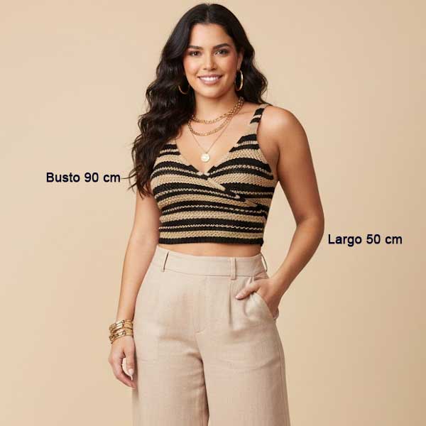 Top Zara Tejido Nude y Negro- S