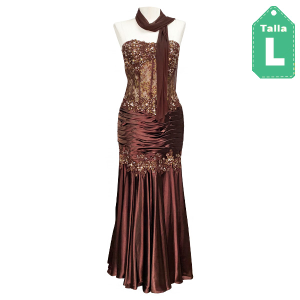 Vestido Jaoz Couture Cafe y Dorado- L