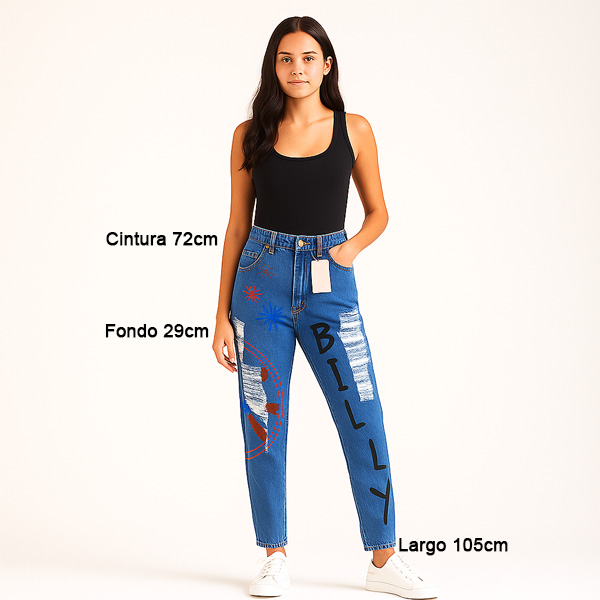 Mom Jeans Shambray Estampado- XS