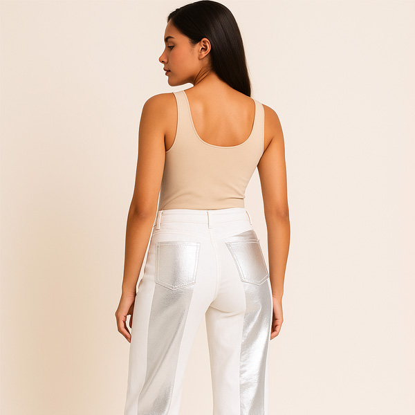 Jeans Itoo Blanco y Plateado- L 