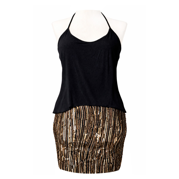 Vestido StudioF Negro y Dorado- M