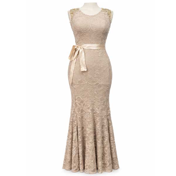 Vestido Night Way Beige y Encaje- S