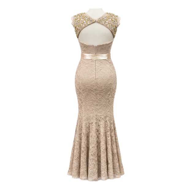 Vestido Night Way Beige y Encaje- S
