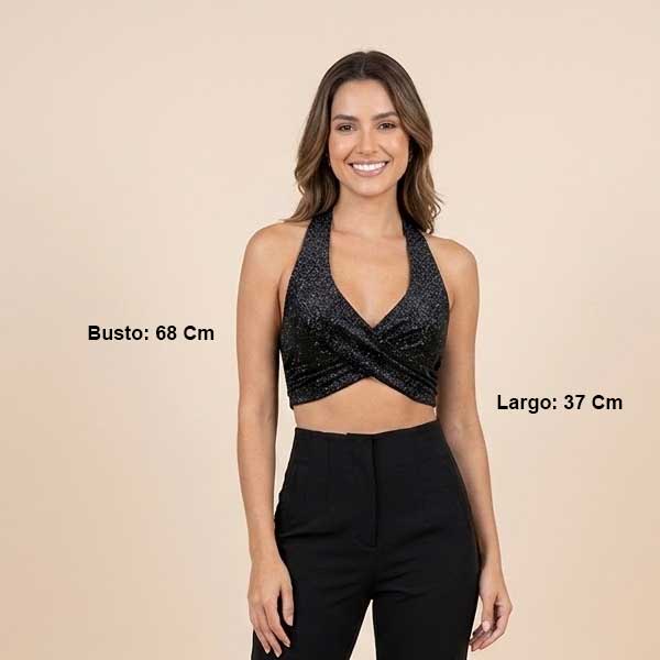 Crop Top Shein Negro Brillante- XS