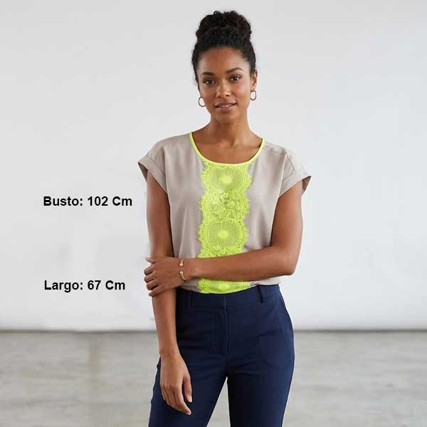 Blusa Express Beige y Amarillo Neon- L