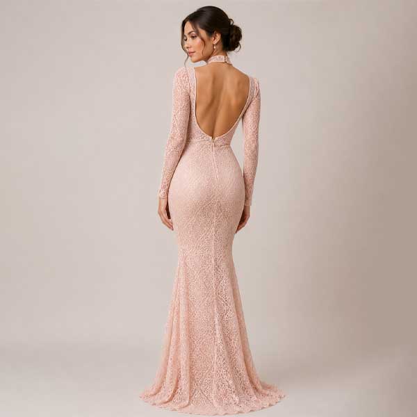 Vestido de Encaje Rosa- S