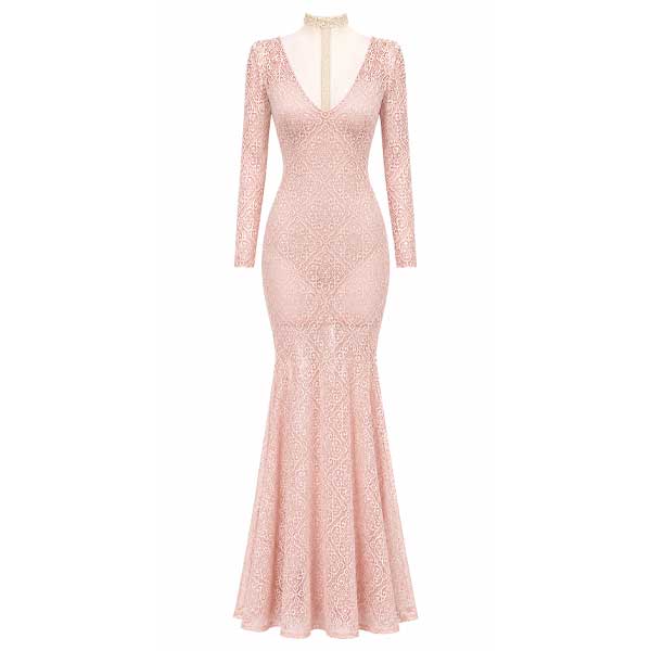 Vestido de Encaje Rosa- S