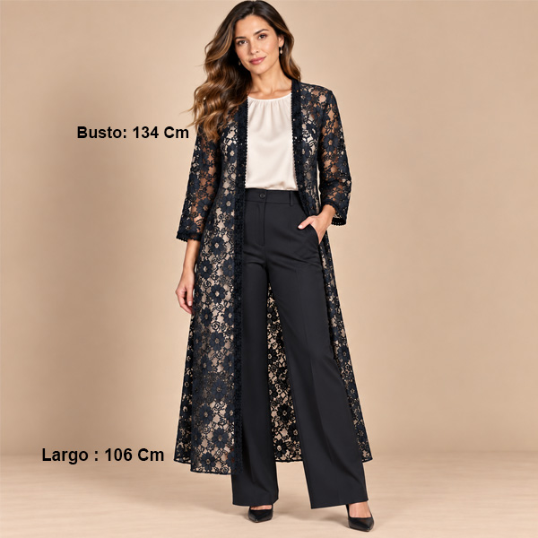 Sobretodo Malla y Encaje Negro- XL