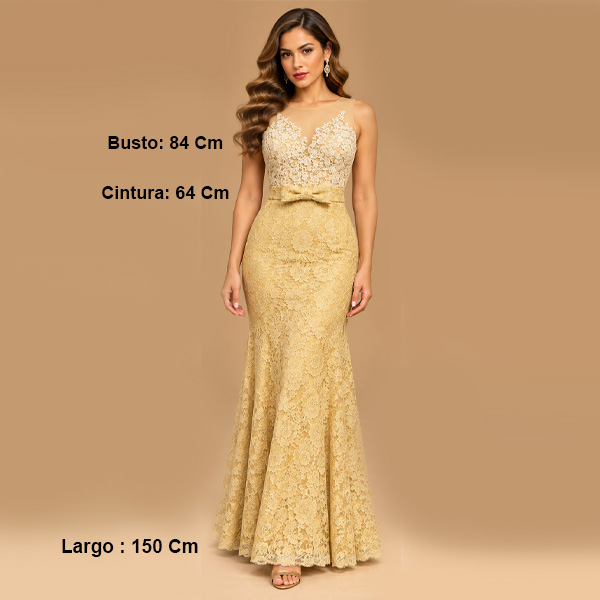 Vestido Largo de Fiesta Beige- S