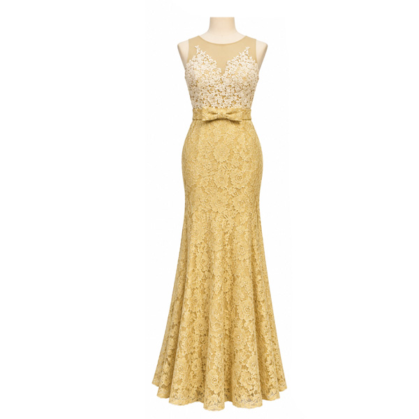 Vestido Largo de Fiesta Beige- S