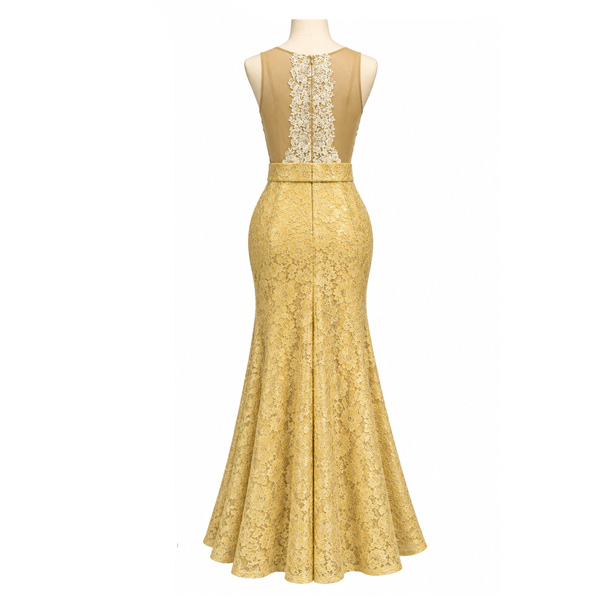 Vestido Largo de Fiesta Beige- S