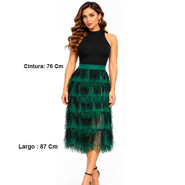 Falda Fulvia Monti Verde Cesped y Negro- S 