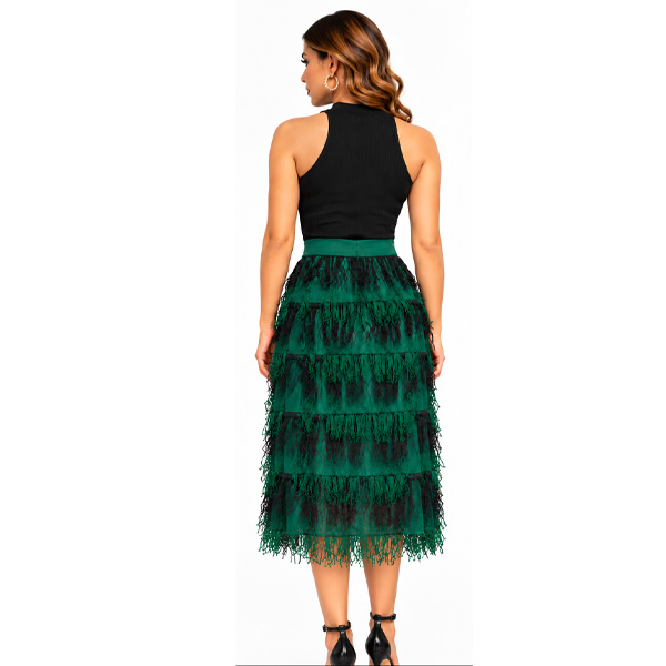 Falda Fulvia Monti Verde Cesped y Negro- S 