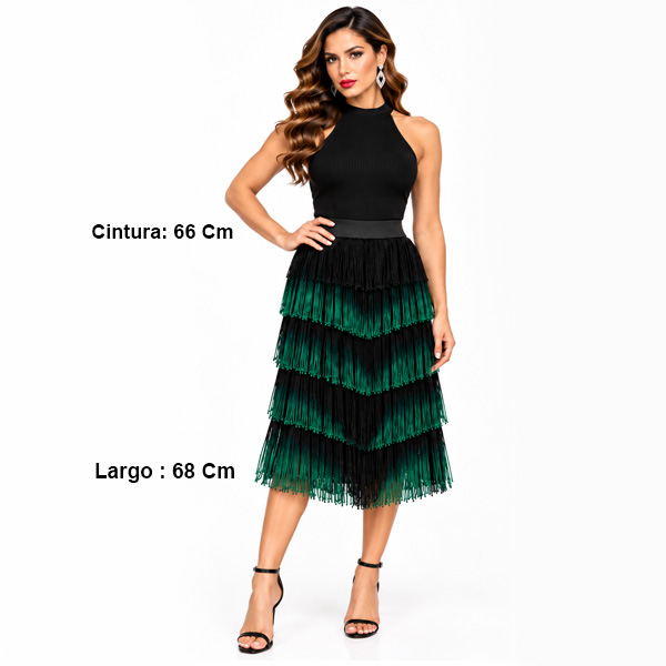 Falda Fulvia Monti Negro y Verde Cesped- S