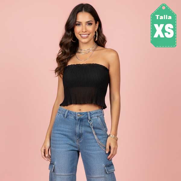 Crop Top Plisado Negro- XS