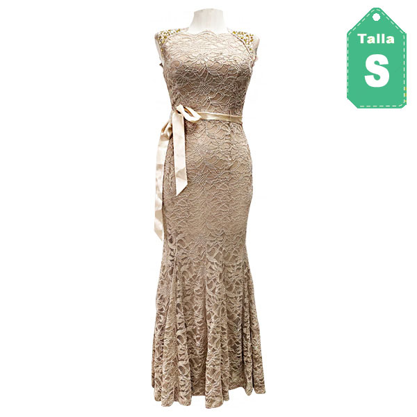 Vestido Night Way Beige y Encaje- S
