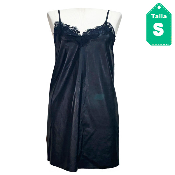 Vestido Zara Negro Cuerina- S