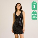 Vestido Mango Negro Lentejuelas- S