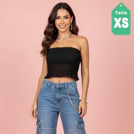 [1061] Crop Top Plisado Negro- XS