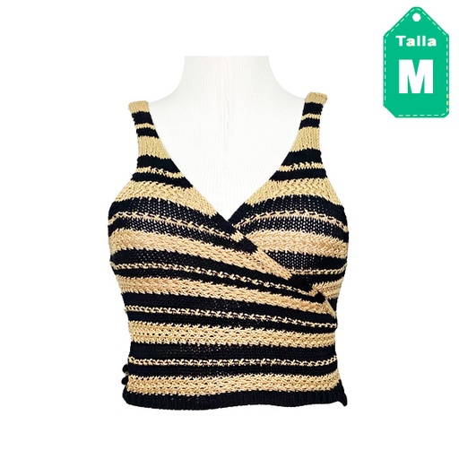 [1046] Top Zara Tejido Nude y Negro- S