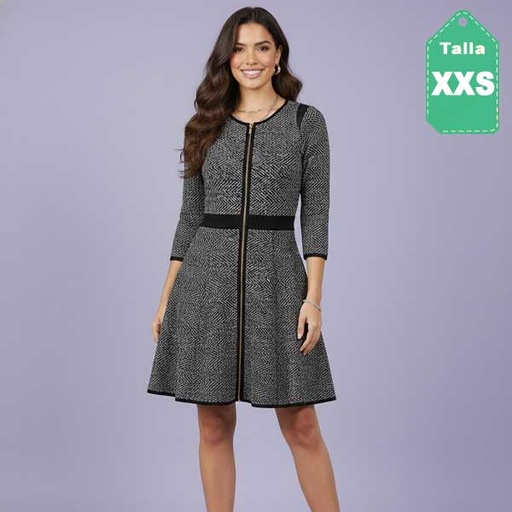 [1067] Vestido Ann Taylor Tejido Negro y Blanco- XXS