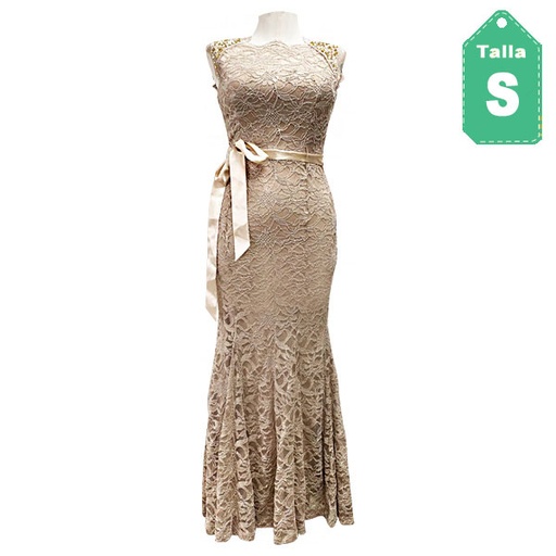 [1313] Vestido Night Way Beige y Encaje- S