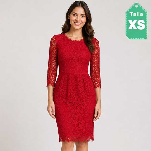 [1357] Vestido HyM Encaje Rojo- XS