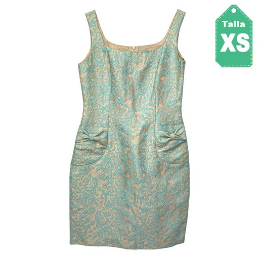 [1956] Vestido David Meister Beige y Aquamarine- XS