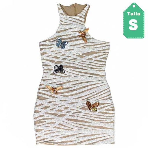[2119] Vestido Lentejuelas Blanco- S