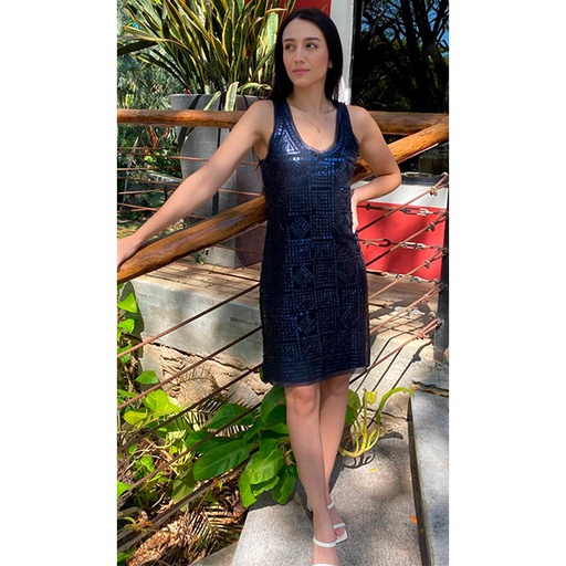 [2909] Vestido Max Studio Azul Lentejuelas- M