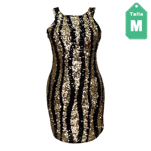 [3323] Vestido Estam Negro y Dorado- M