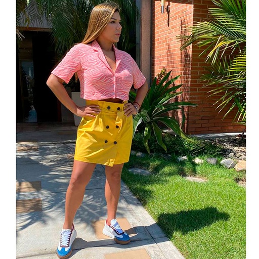 [3653] Camisa Corta Zara Coral y Blanco- M