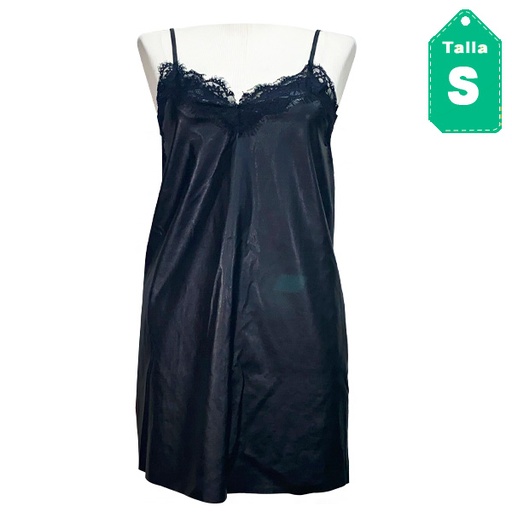 [3806] Vestido Zara Negro Cuerina- S