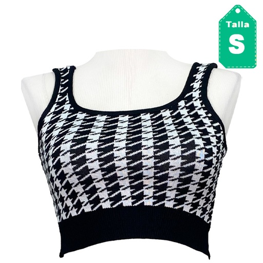 [5190] Crop Top Mujer Blanco y Negro- S