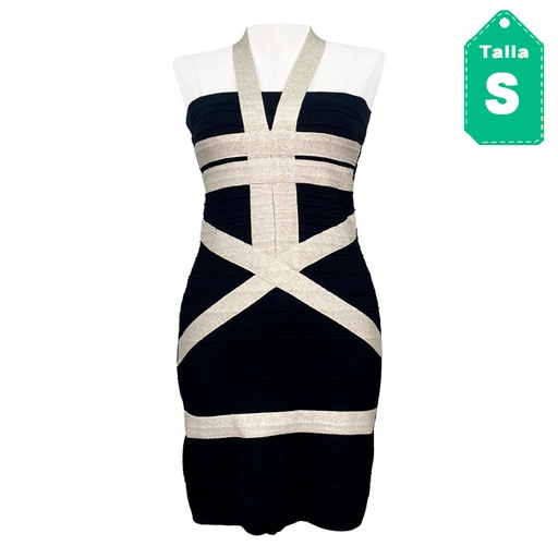 [5202] Vestido Ontwelft Negro y Nude- S