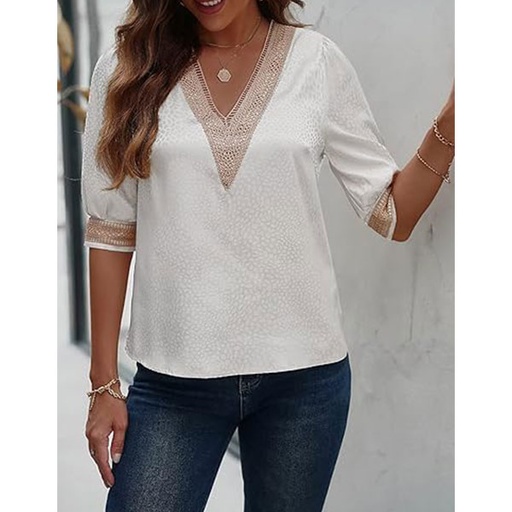 [5759] Blusa Shein Marfil y Nude- M