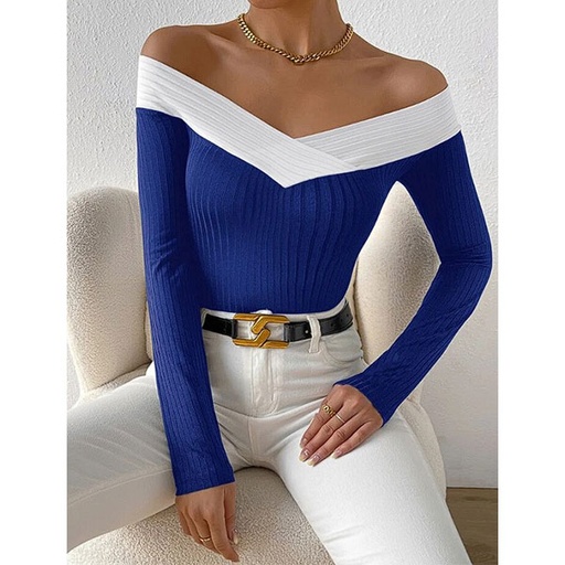 [5742] Blusa Shein Blanco y Azul Rey- M