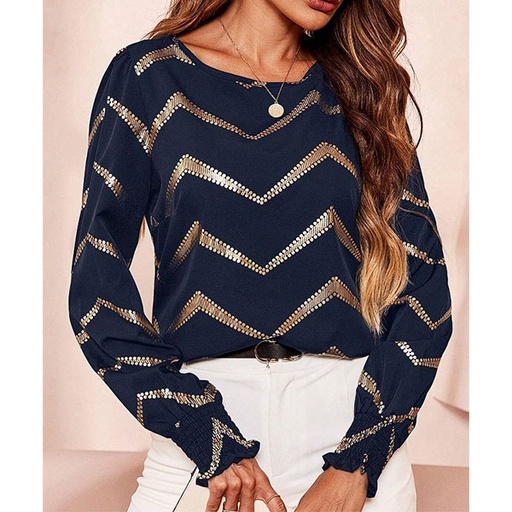 [5731] Blusa Shein Azul Marino y Dorado- M