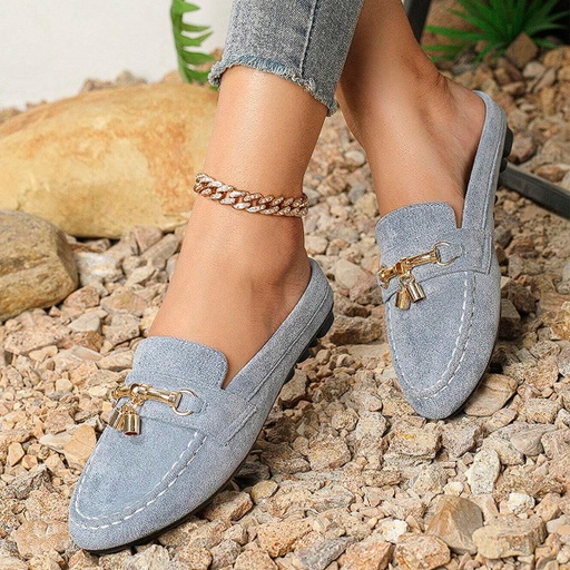 [5720] Zapatos Azul Claro y Dorado- 40