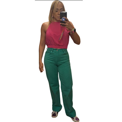 [5882] Jeans Zara Verde Cesped- XS