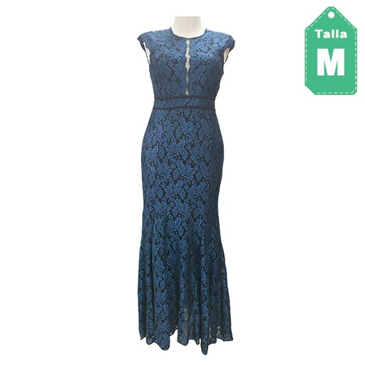 [6022] Vestido R&M Richards Negro y Azul- M