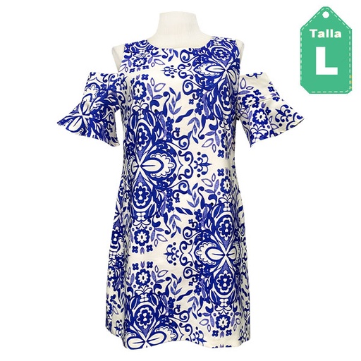 [6097] Vestido Blanco y Azul Rey- L