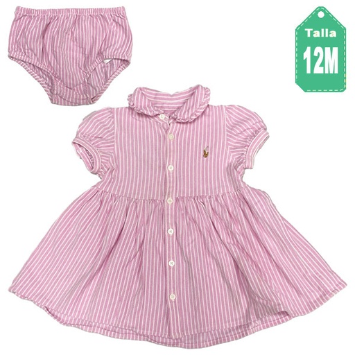 [6160] Vestido Ralph Lauren Rayas- 12M