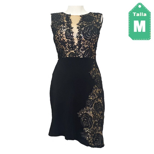 [6288] Vestido Franco Montoro Negro y Champagne- M