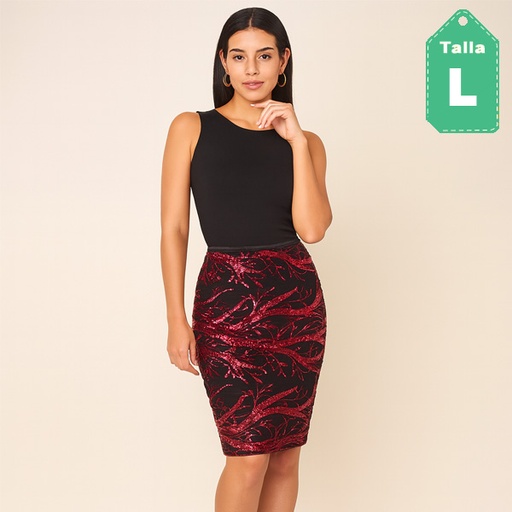[6467] Falda  Runway Negro y Rojo- L