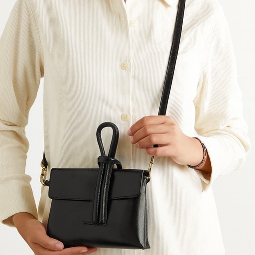 [6663] Cartera de Mano Negro Satinado