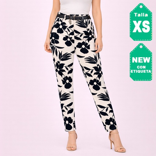 [6790] Pantalon Studio F Blanco Hueso y Negro- XS