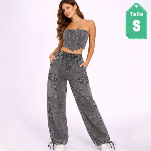 [6867] Conjunto Shein Gray Denim- S 