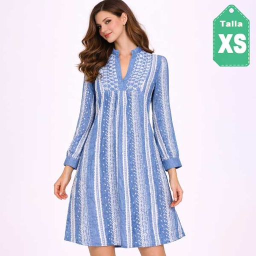 [6875] Vestido Zara Azul y Blanco- XS